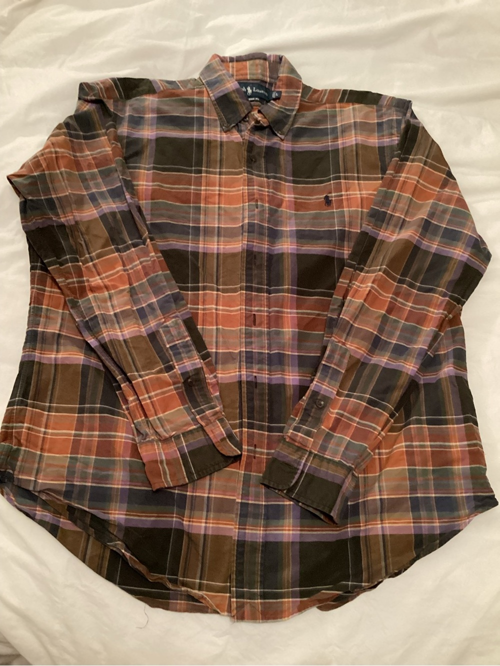 Vintage 90s Polo Ralph Lauren Earth Tone Plaid Long Sleeve Shirt Men's Lrg